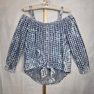 Mac and Me Gingham Boho Style Long Sleeve Top M